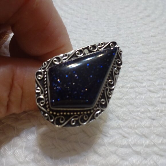 Sparkling BLUE SUNSTONE Handmade Sterling 925 Ring Size 9.75 #960C - Picture 2 of 3